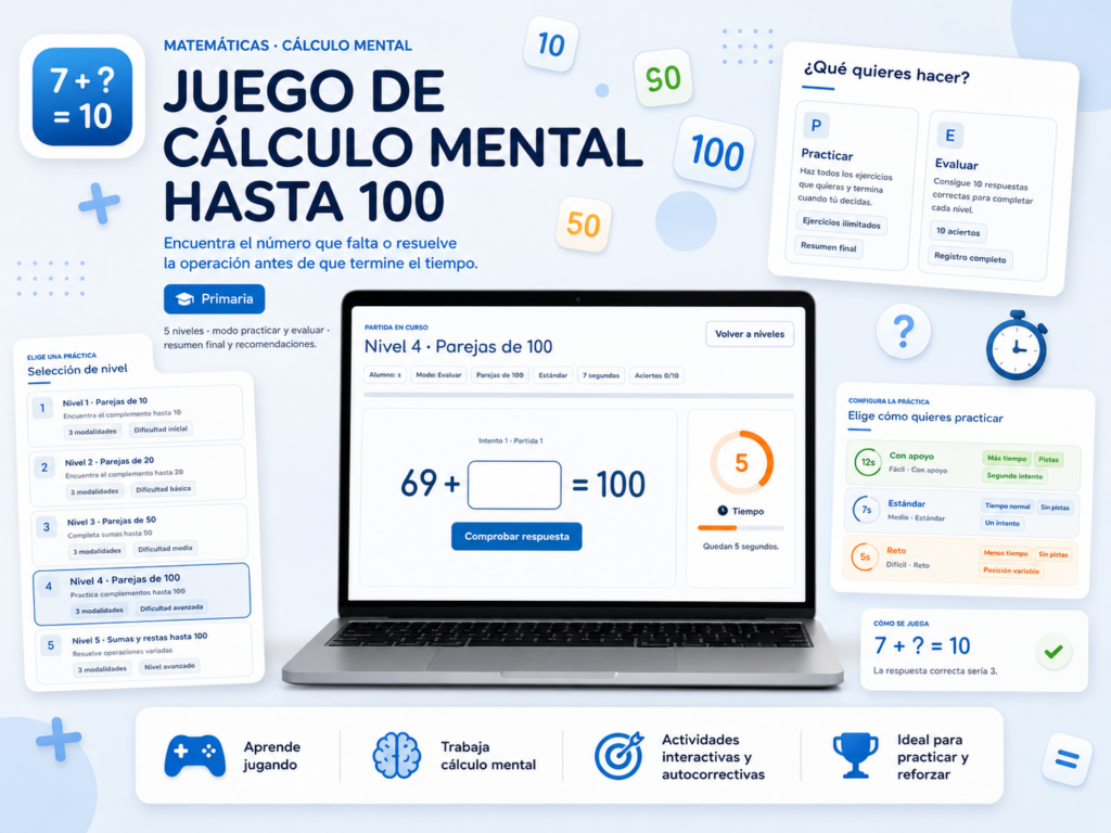 JUEGO CÁLCULO MENTAL HASTA 100