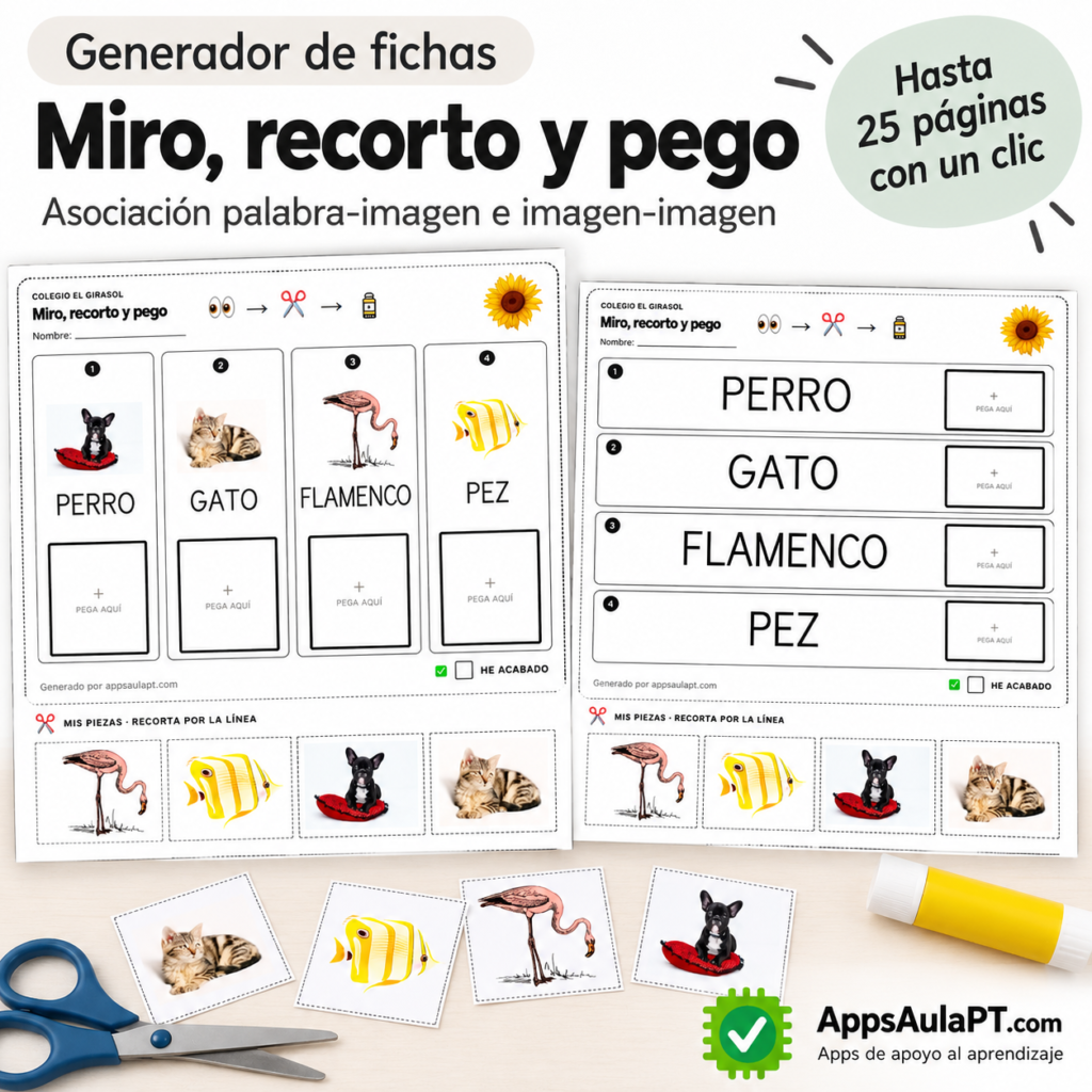 MIRO - RECORTO - PEGO: Generador de fichas de asociación y lectura