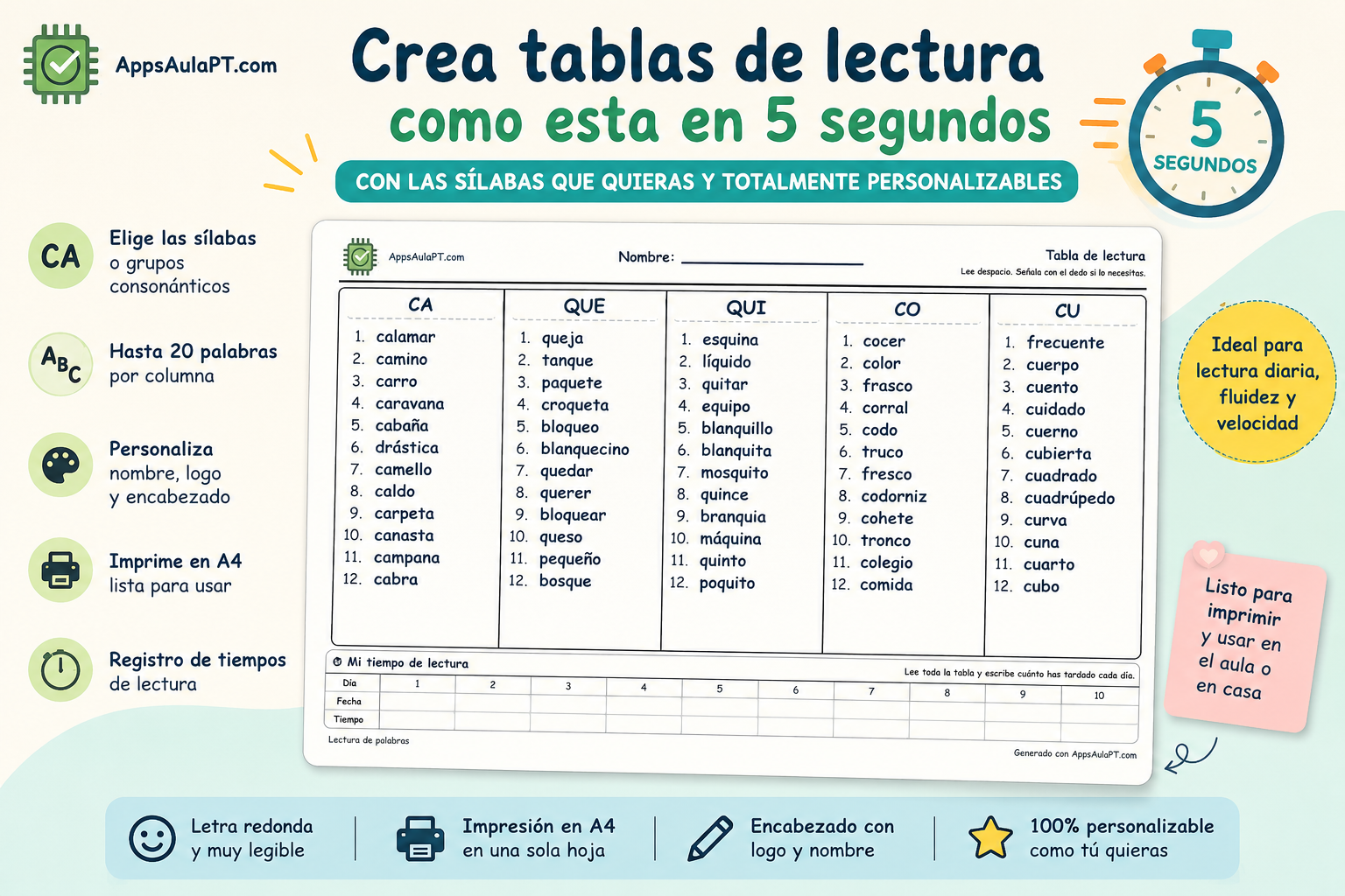 GENERADOR DE TABLAS DE LECTURA