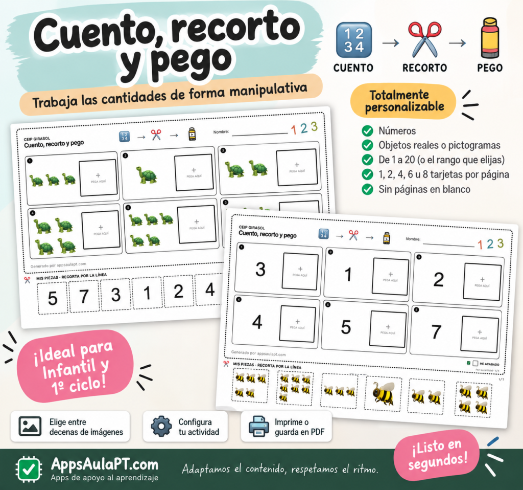 CUENTO - RECORTO - PEGO . GEENERADOR DE ACTIVIDADES DE NÚMERO Y CANTIDAD