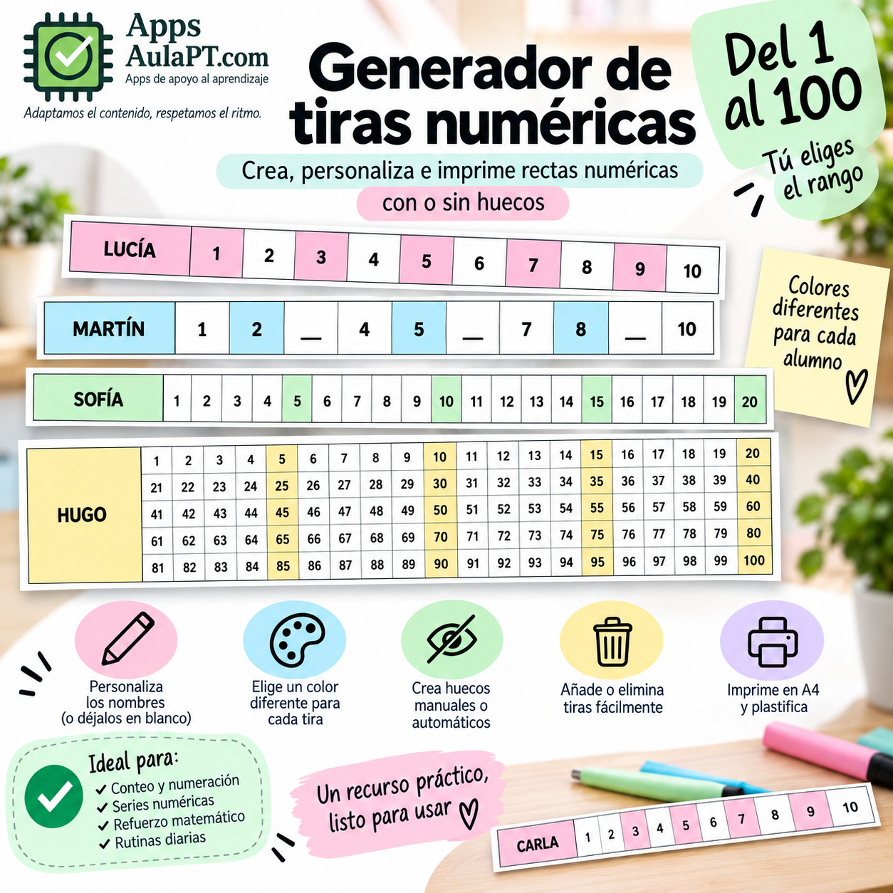 GENERADOR DE TIRAS NUMÉRICAS HASTA EL 100, ELIGE EL RANGO