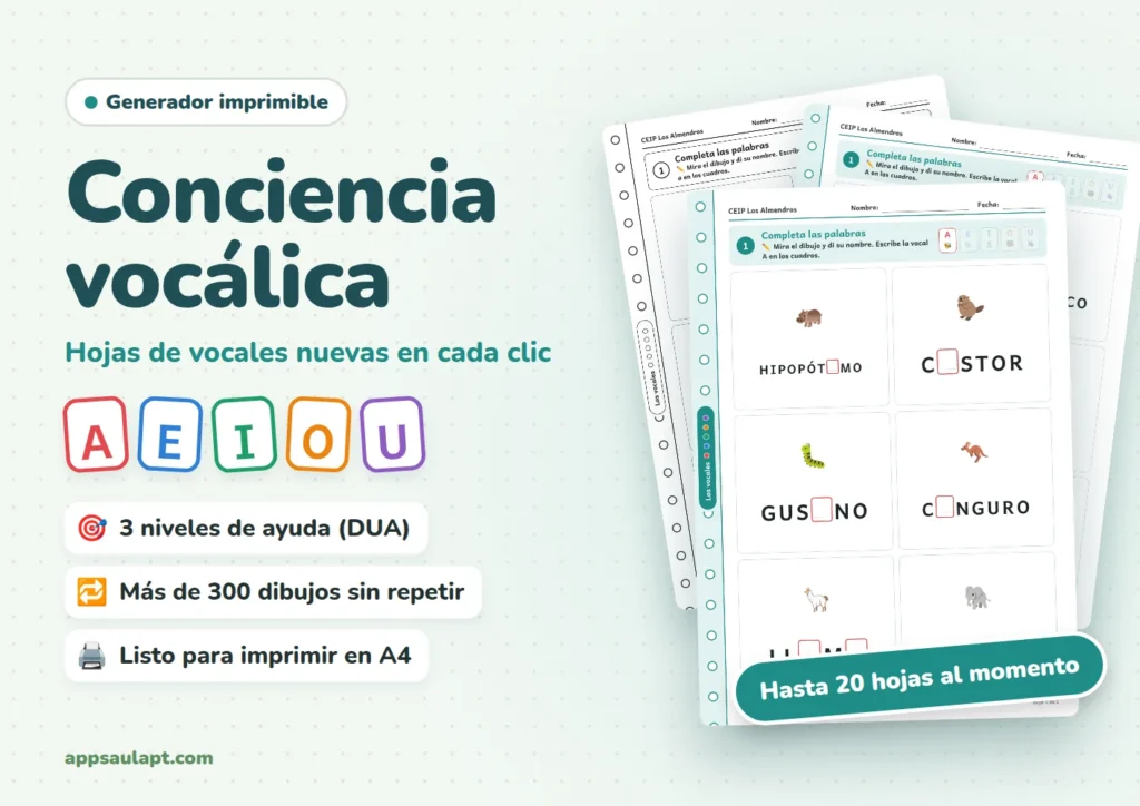 Fichas de vocales para imprimir y trabajar la conciencia vocálica