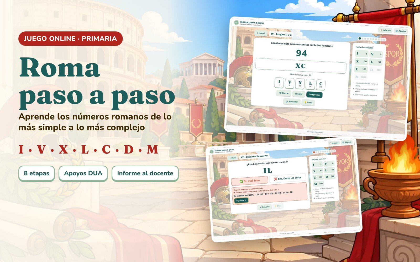 ROMA PASO A PASO, JUEGO DE NÚMEROS ROMANOS