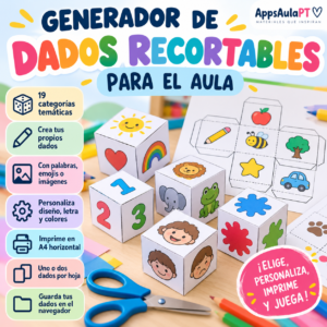 Generador de dados recortables para imprimir y personalizar con palabras, imágenes y emojis – AppsAulaPT