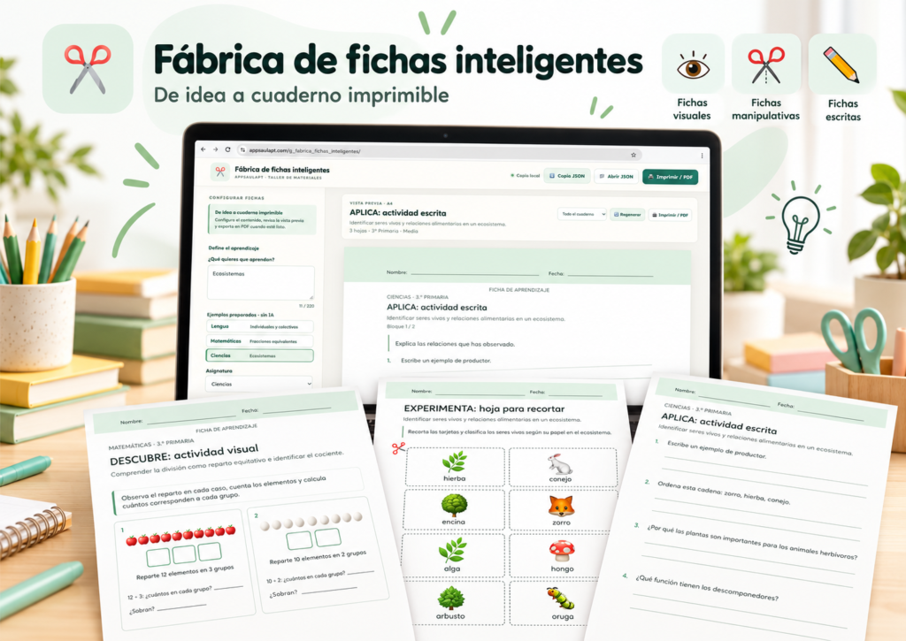 Generador de fichas educativas visuales, manipulativas y escritas
