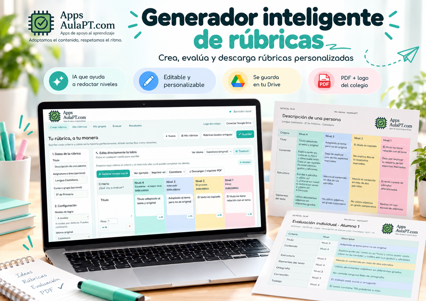 GENERADOR DE RÚBRICAS: Crea, edita, evalúa y guarda todo en tu Drive