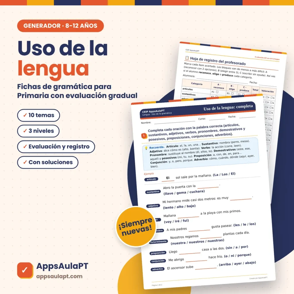 Fichas de gramática para primaria con actividades imprimibles