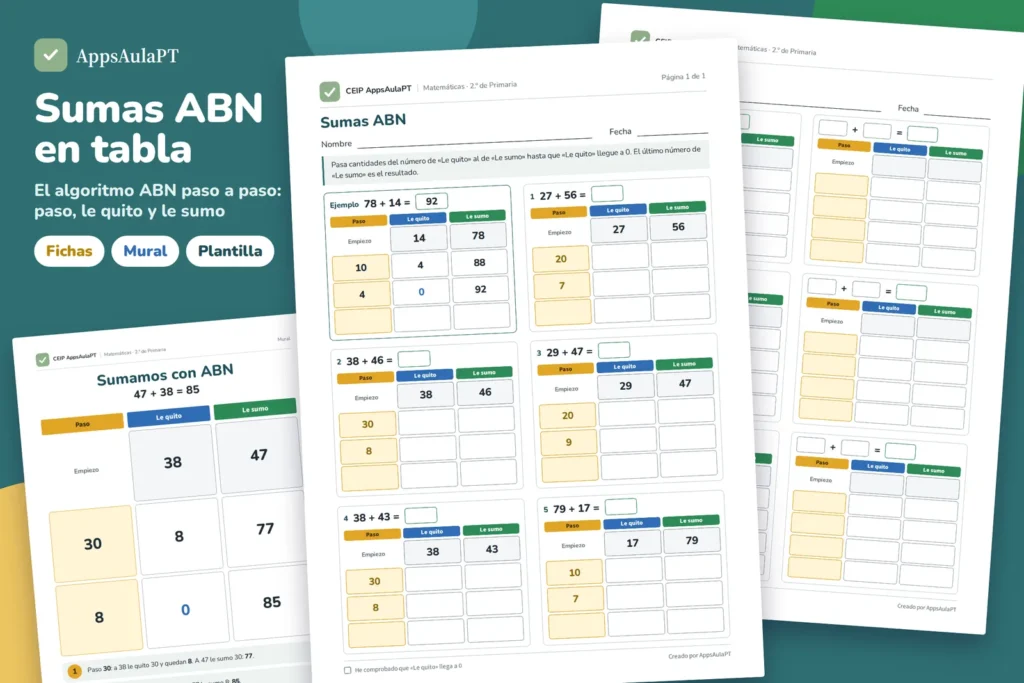 Sumas ABN paso a paso con fichas para imprimir