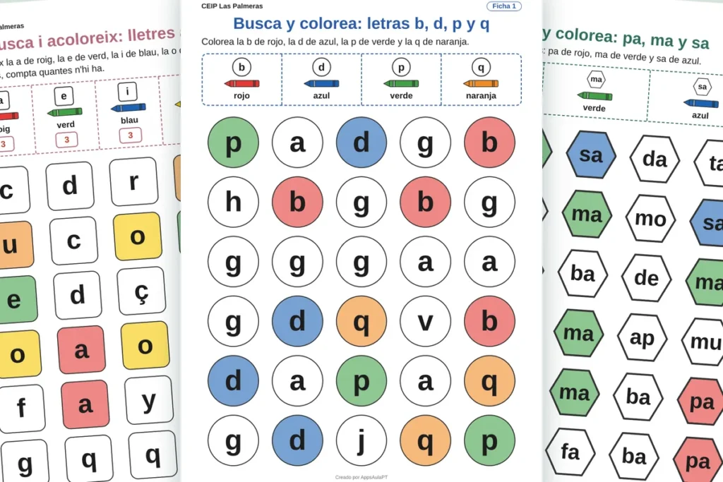 Fichas de letras para colorear con sílabas y números