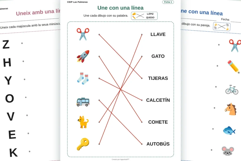 Fichas de unir con líneas para imprimir