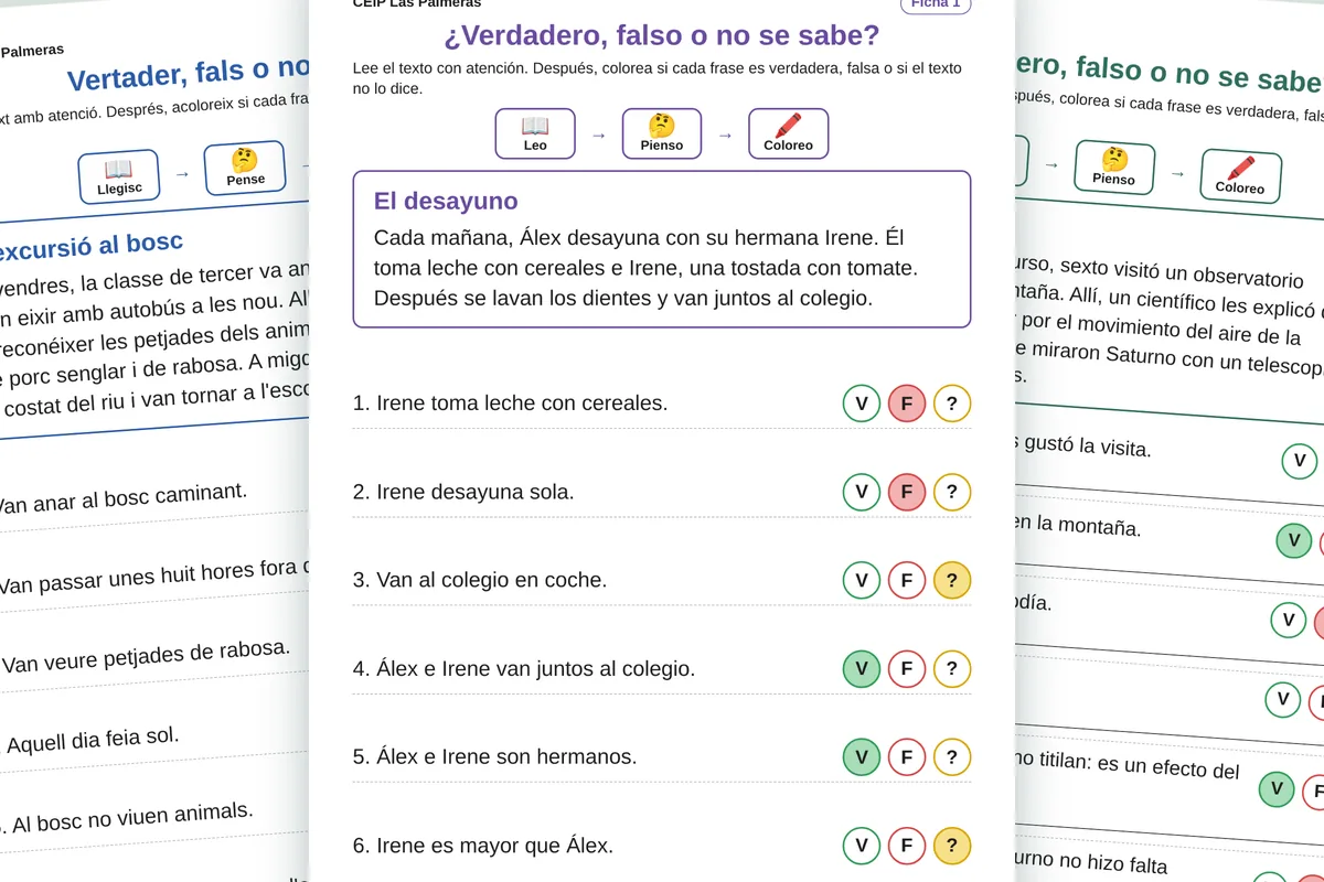 COMPRENSIÓN LECTORA PARA PRIMARIA: VERDAD, MENTIRA O NO SE SABE