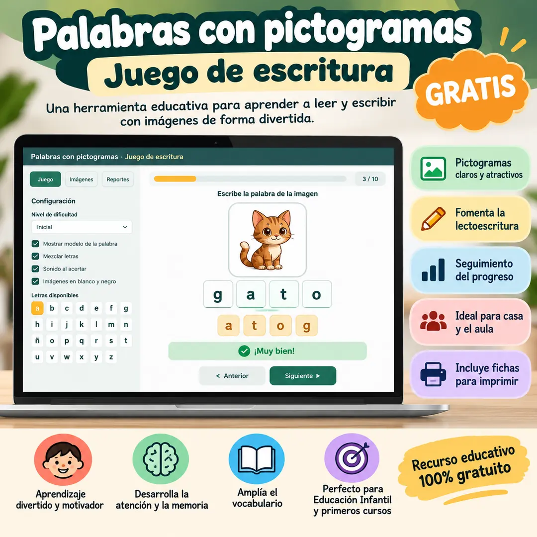 ¡APRENDE JUGANDO! JUEGO DE ESCRITURA CON PICTOGRAMAS GRATIS