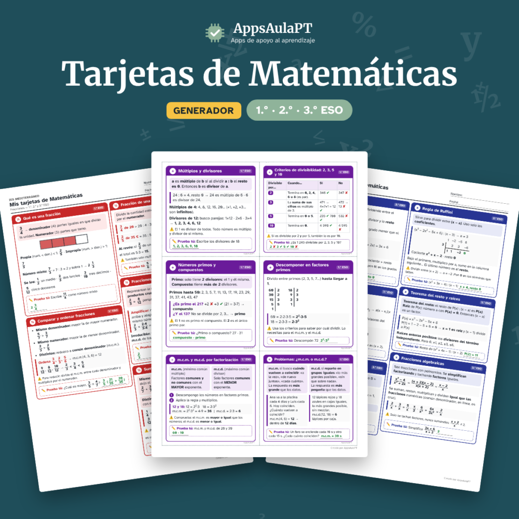 Generador de tarjetas de Matemáticas para 1.º, 2.º y 3.º de ESO