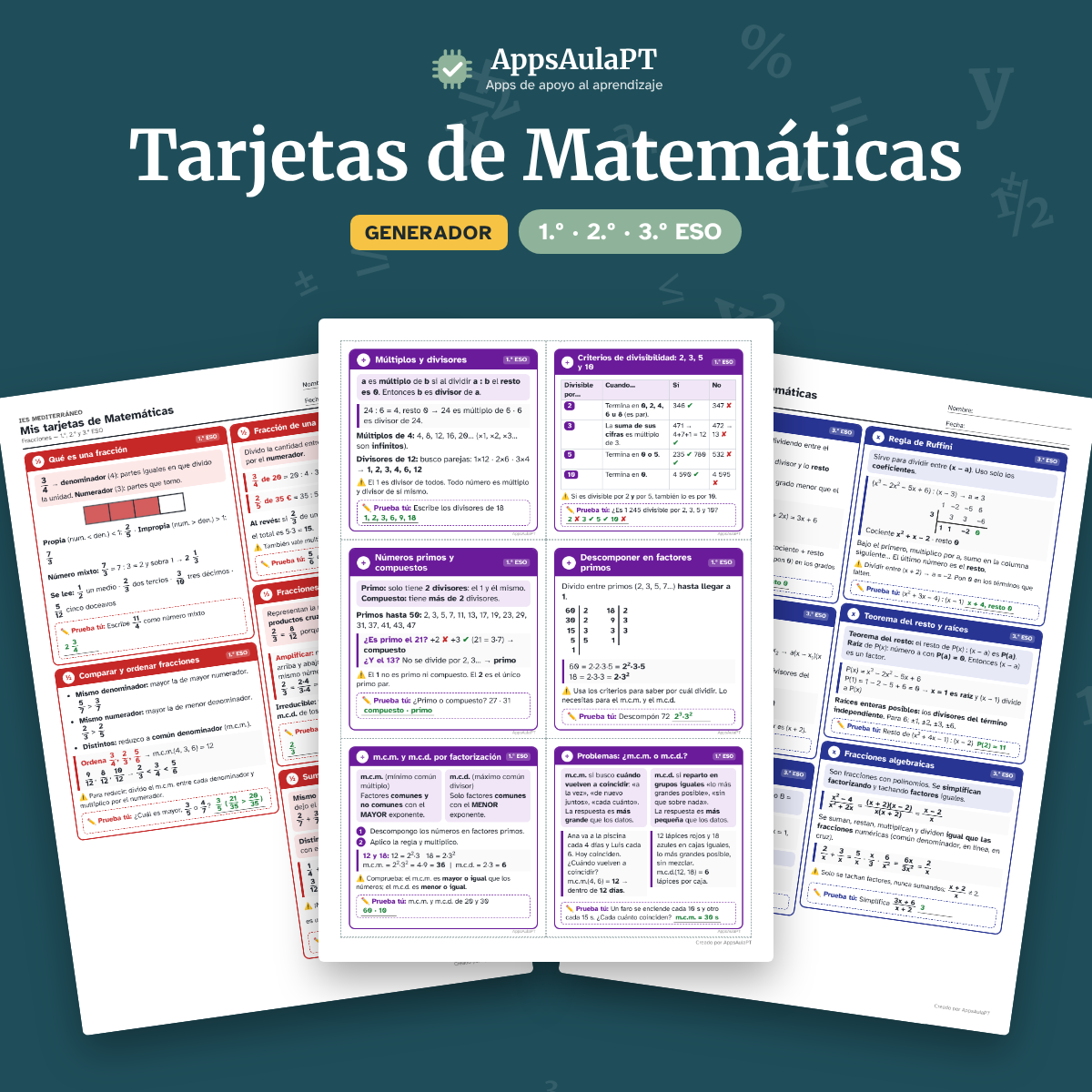 TARJETAS DE AYUDA TIPO CHULETAS PARA MATEMÁTICAS NIVEL ESO